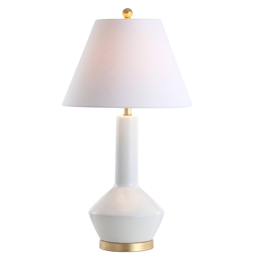 29" White And Gold Urn Table Lamp With Empire Shade