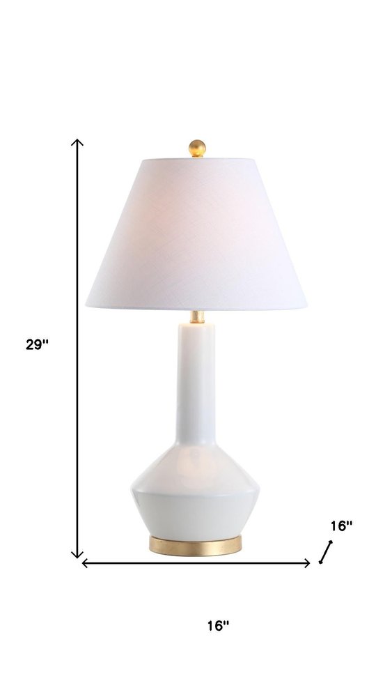 29" White And Gold Urn Table Lamp With Empire Shade