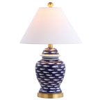22" Navy Blue White And Gold Urn Table Lamp With Empire Shade