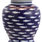 22" Navy Blue White And Gold Urn Table Lamp With Empire Shade