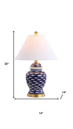 22" Navy Blue White And Gold Urn Table Lamp With Empire Shade
