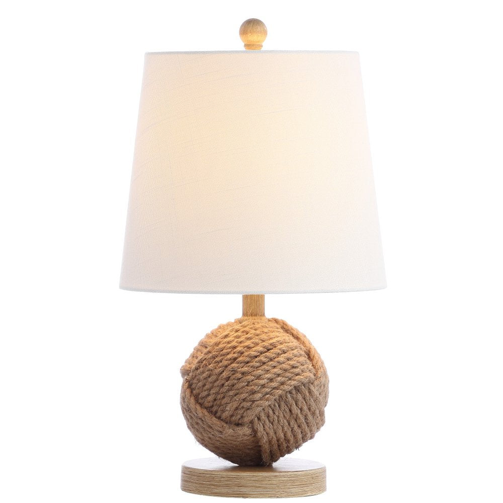 18" Natural Rope Ball Coastal Table Lamp With Globe Shade