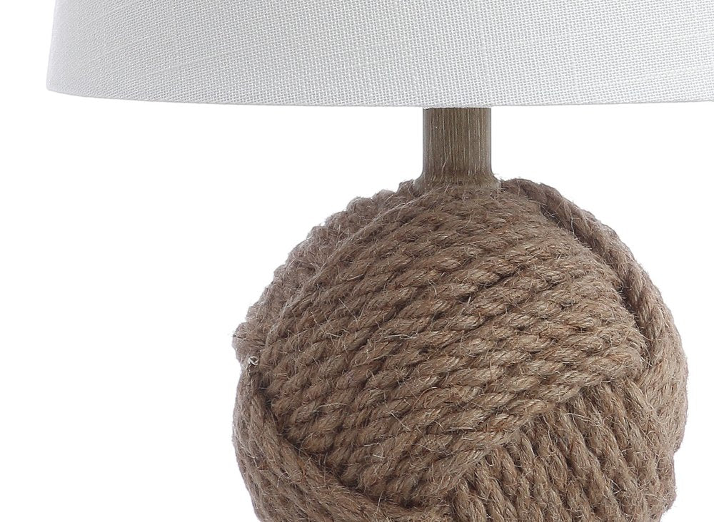 18" Natural Rope Ball Coastal Table Lamp With Globe Shade