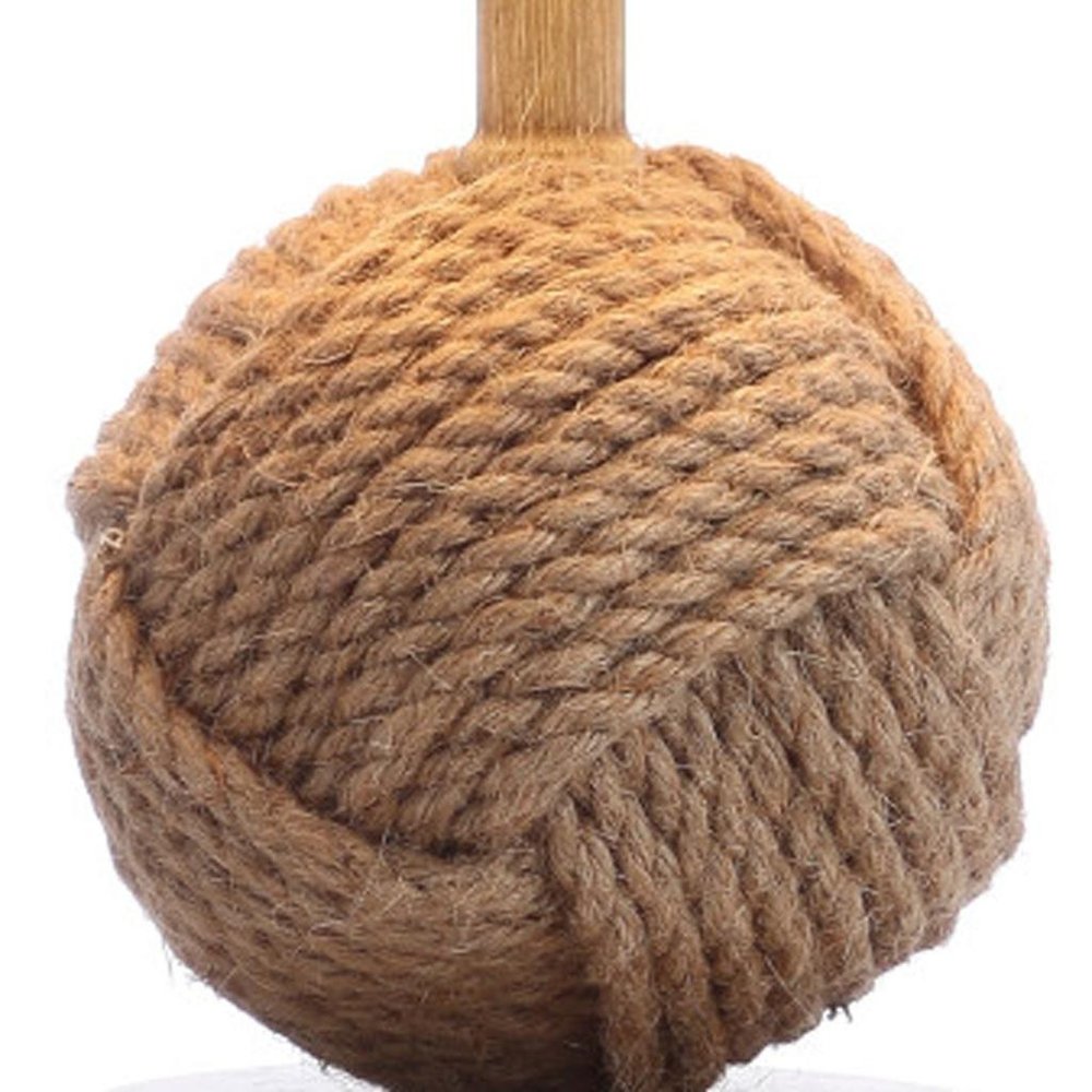 18" Natural Rope Ball Coastal Table Lamp With Globe Shade