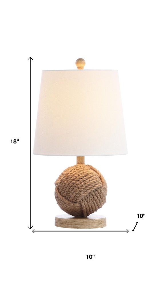 18" Natural Rope Ball Coastal Table Lamp With Globe Shade