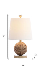 18" Natural Rope Ball Coastal Table Lamp With Globe Shade