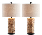 Set of Two 25" Natural And Black Bedside Lamps With Drum Shades
