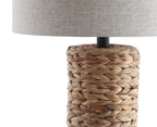 Set of Two 25" Natural And Black Bedside Lamps With Drum Shades