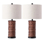 Set of Two 25" Black Table Lamps With Drum Shades