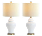 Set of Two 22" White And Gold Urn Bedside Lamps With Drum Shades