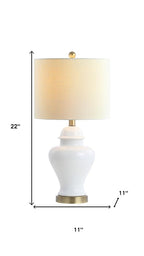 Set of Two 22" White And Gold Urn Bedside Lamps With Drum Shades