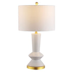 27" White And Gold Geometric Table Lamp With Drum Shade