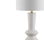 27" White And Gold Geometric Table Lamp With Drum Shade