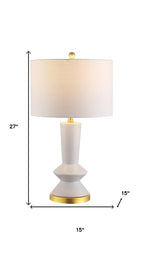27" White And Gold Geometric Table Lamp With Drum Shade