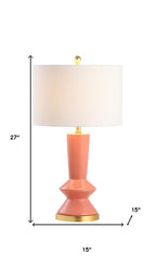 27" Gold Geometric Table Lamp With Drum Shade