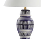27" Navy Blue Gold And White Urn Table Lamp With Empire Shade