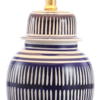 27" Navy Blue Gold And White Urn Table Lamp With Empire Shade