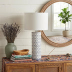 29" White Table Lamp With Drum Shade