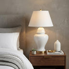 33" White And Gold Urn Table Lamp With Empire Shade