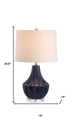 25" Navy Blue And Clear Novelty Table Lamp With Drum Shade