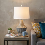 25" Gray And Clear Novelty Table Lamp With Drum Shade