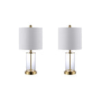 Set of Two 21" Gold USB Table Lamps With Drum Shades