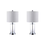Set of Two 21" Silver USB Table Lamps With Drum Shades