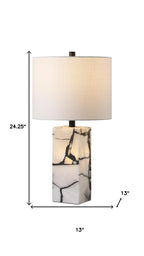 24" Black And White Table Lamp With Drum Shade