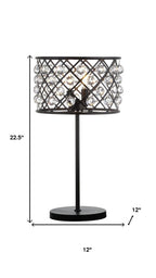 23" Antiqued Bronze Geometric Table Lamp With Drum Shade