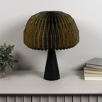 16" Black Ribbed Geometric Bedside Lamp With Dome Shade