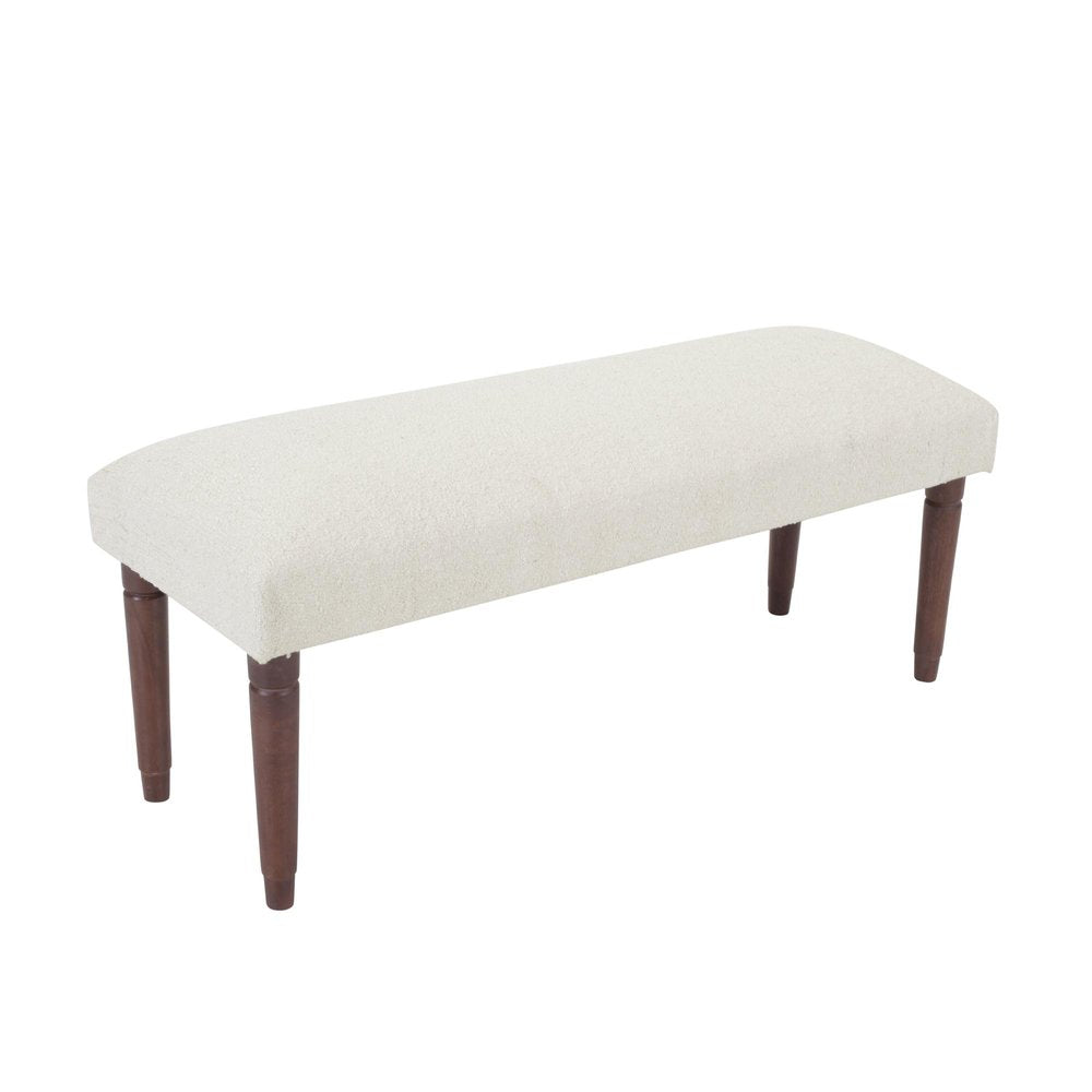 47" Cream and Brown Boucle and Solid Wood Upholstered Bench