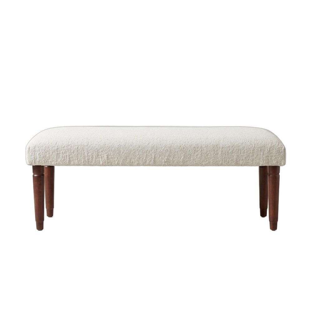 47" Cream and Brown Boucle and Solid Wood Upholstered Bench