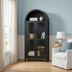 30" Black Wood Oval Accent Cabinet With Two Doors