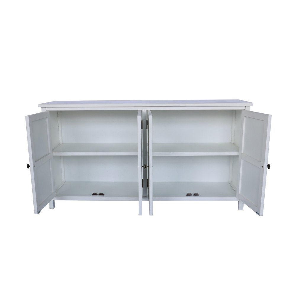 60" White Wood Carved Floral Sideboard With Four Doors