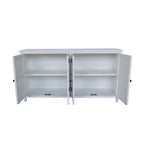 60" White Wood Carved Floral Sideboard With Four Doors