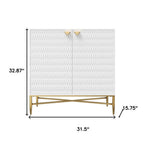32" White and Gold Wood Accent Cabinet With Two Doors