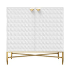 32" White and Gold Wood Accent Cabinet With Two Doors
