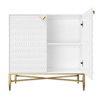 32" White and Gold Wood Accent Cabinet With Two Doors