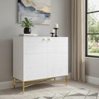 32" White and Gold Wood Accent Cabinet With Two Doors