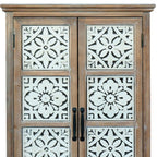 28" Brown Wood Carved Floral Accent Cabinet With Two Doors And One Drawer