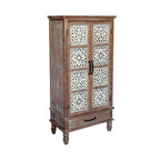 28" Brown Wood Carved Floral Accent Cabinet With Two Doors And One Drawer