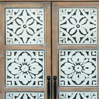 28" Brown Wood Carved Floral Accent Cabinet With Two Doors And One Drawer
