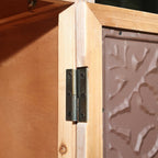 28" Brown Wood Carved Floral Accent Cabinet With Two Doors And One Drawer