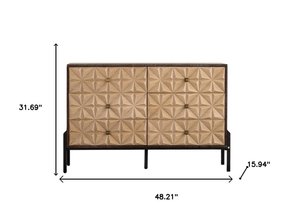 48" Gold Wood Six Drawer Sideboard