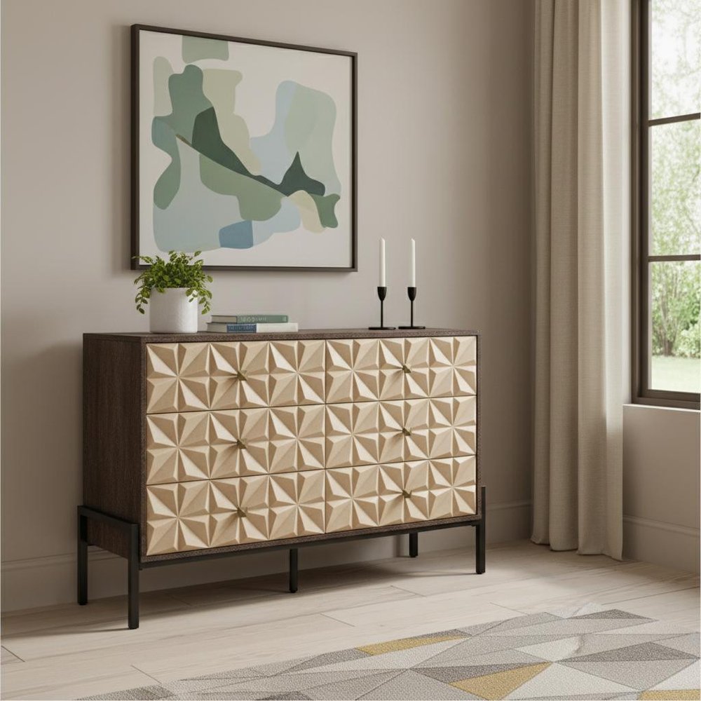 48" Gold Wood Six Drawer Sideboard