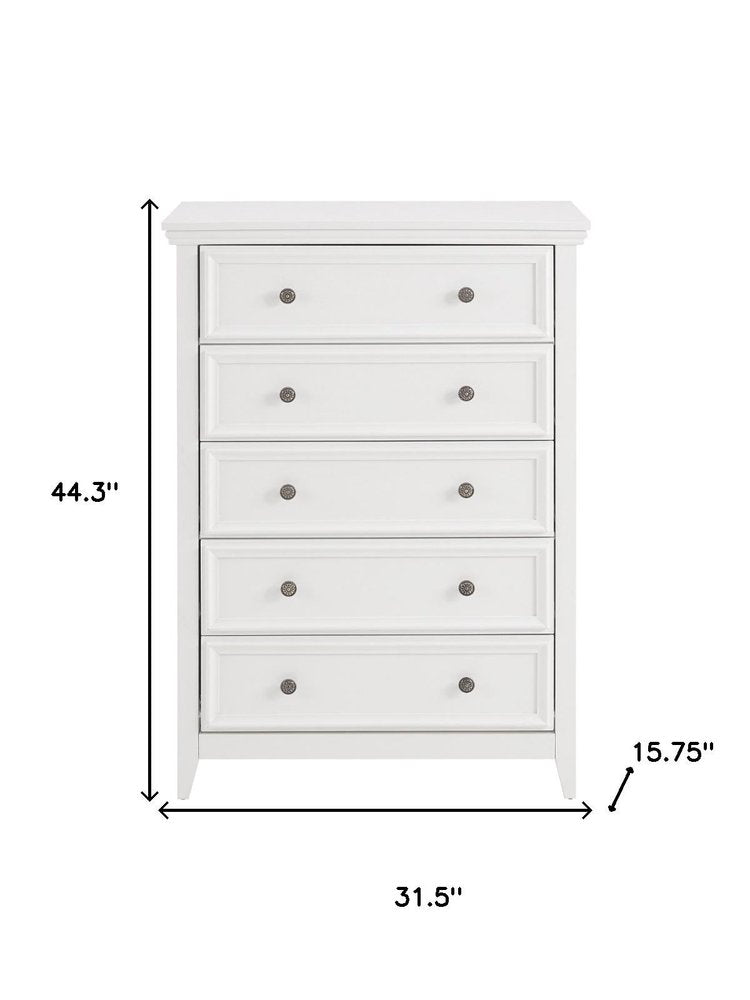 32" White Wood Five Drawer Dresser