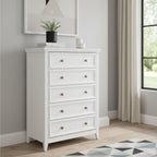32" White Wood Five Drawer Dresser