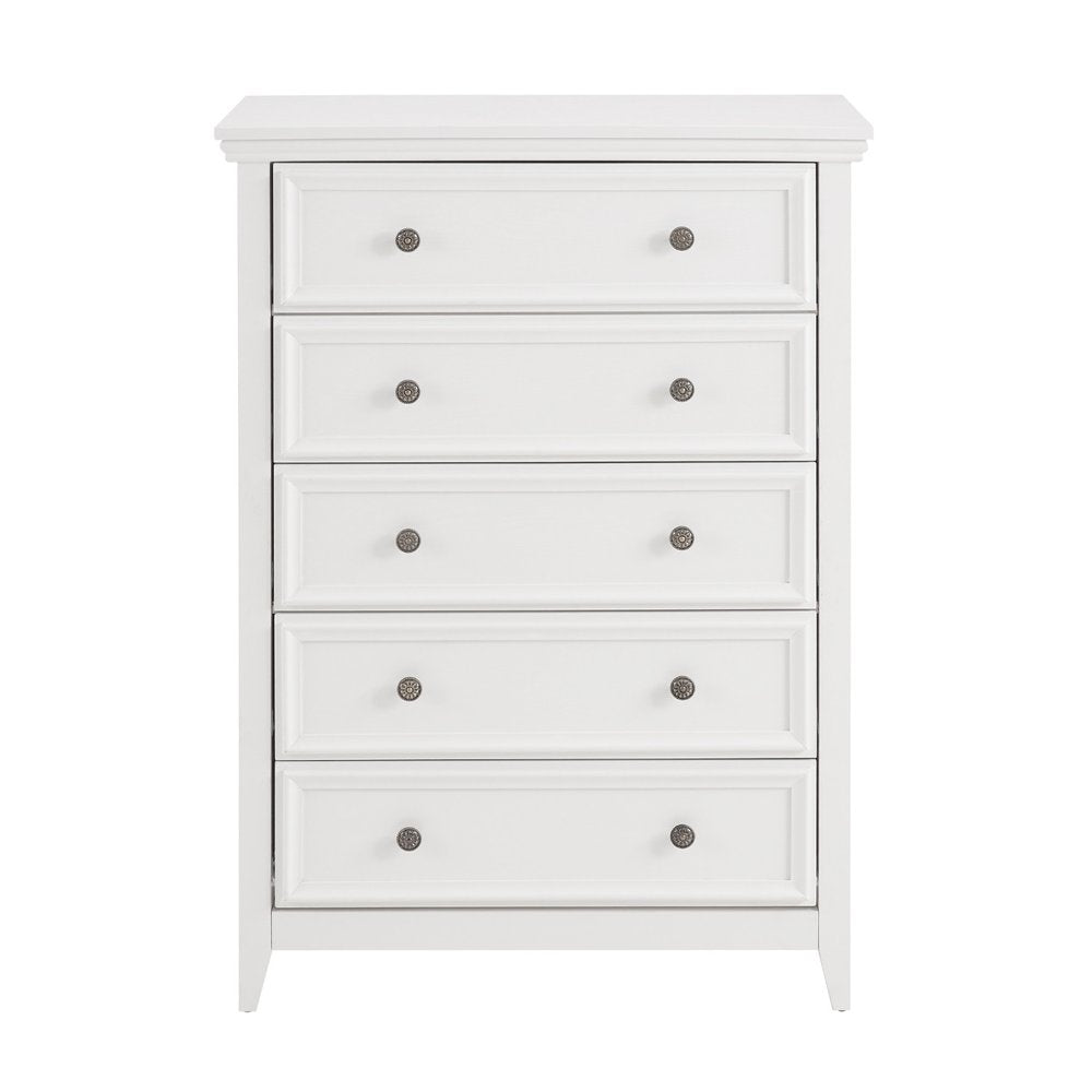 32" White Wood Five Drawer Dresser