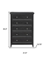 32" Black Wood Five Drawer Dresser