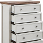 32" Beige And Brown Wood Five Drawer Dresser